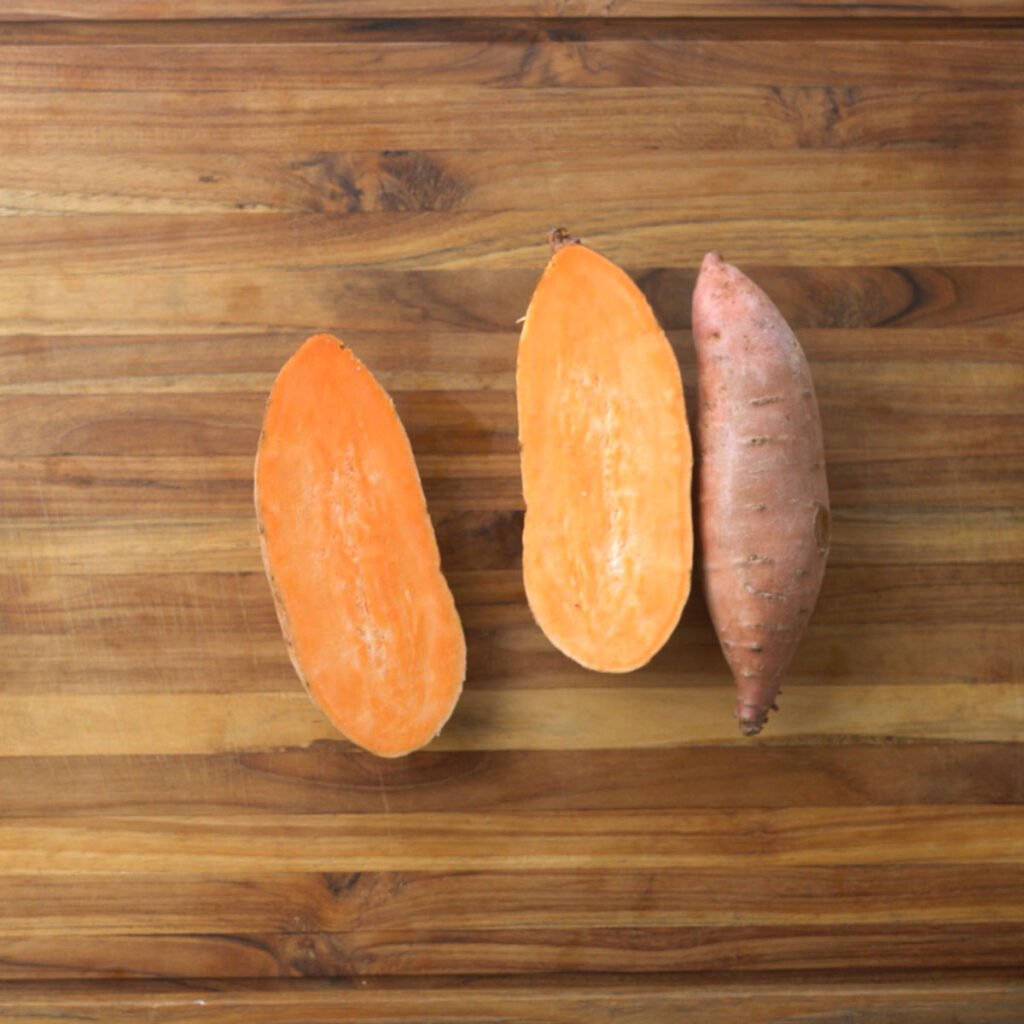 cutting sweet potato wedges