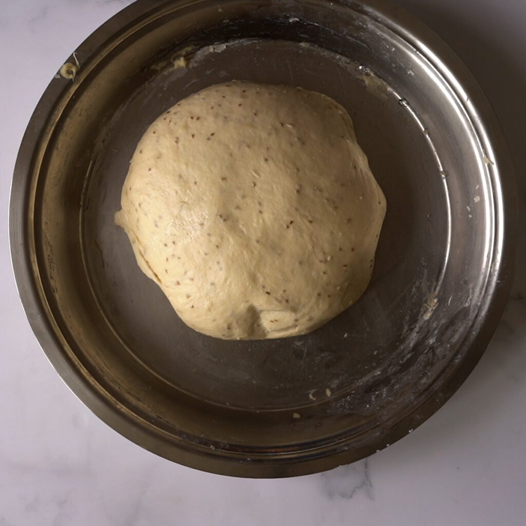 bhatura dough after resting and rising for 3 hours.