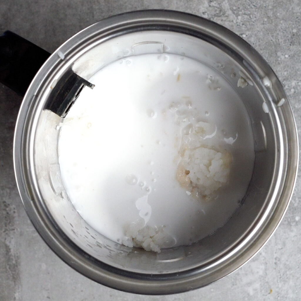 rice, yeast and coconut milk in a blender