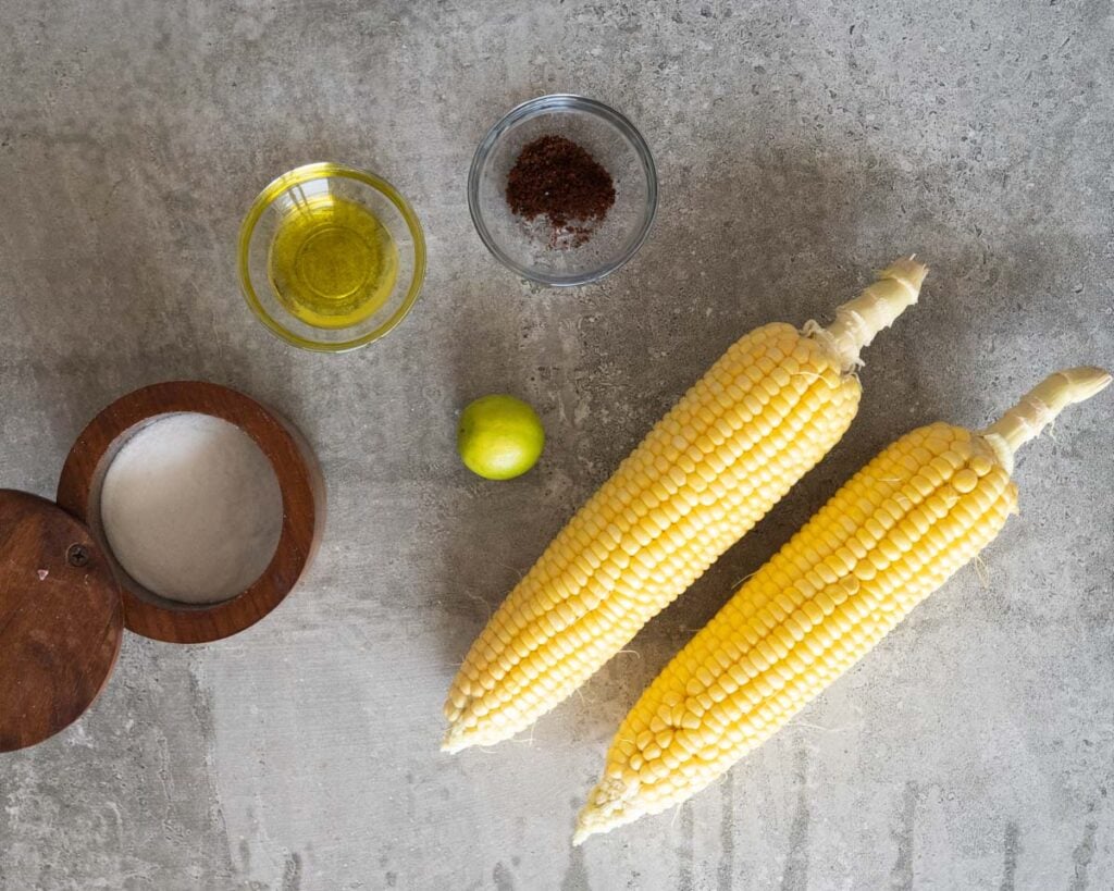 corn on the cob, lime, salt, oil and smoked chili