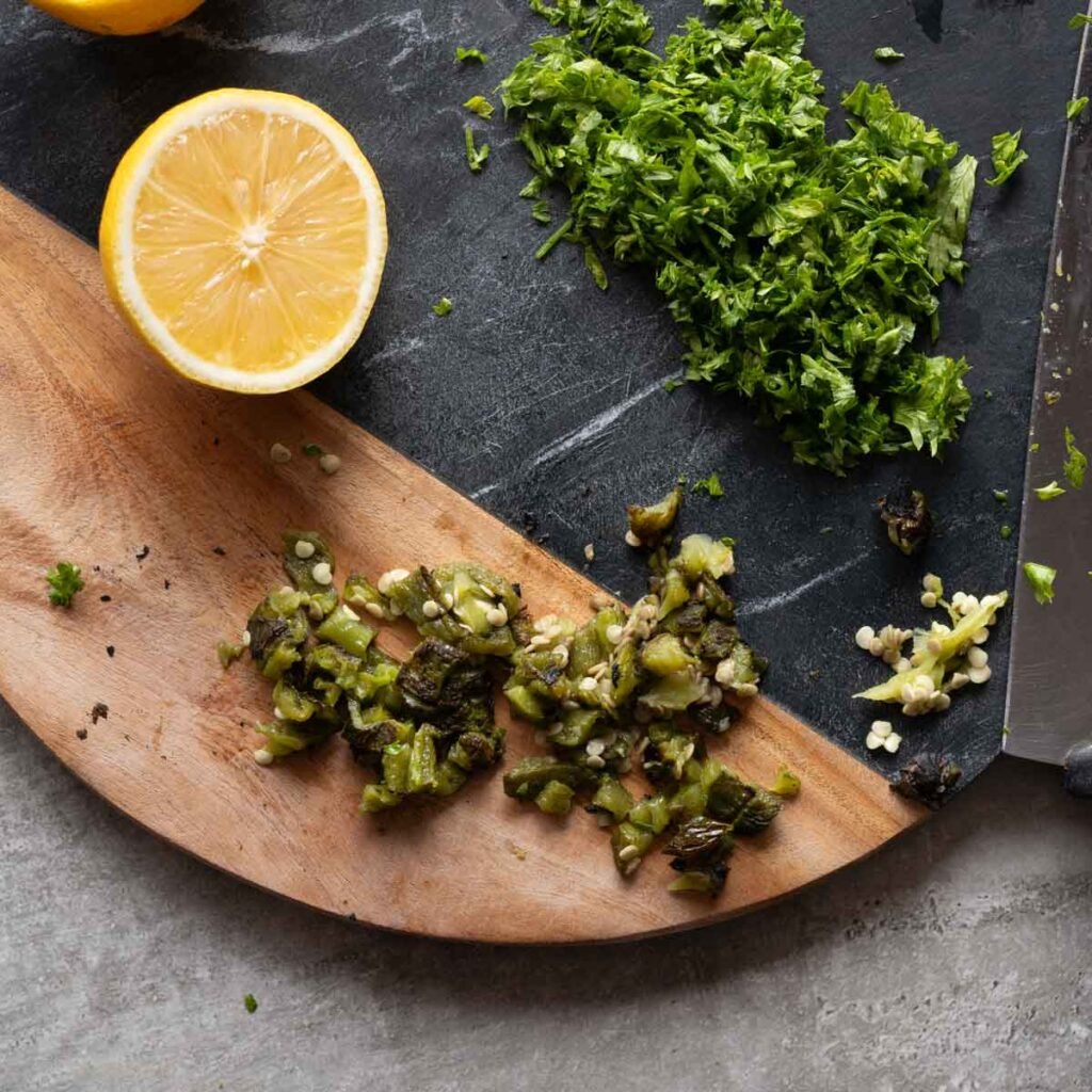 Chopped up jalapenos along with parsley and half a lemon