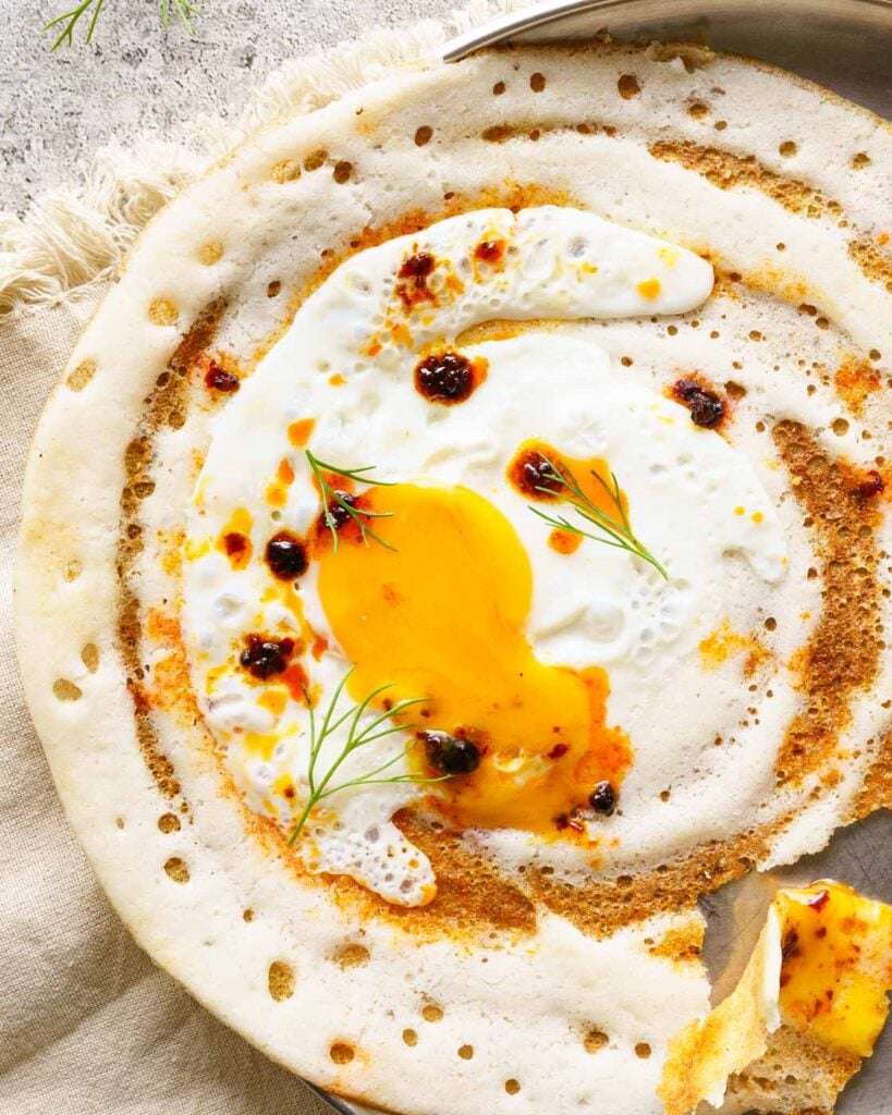 Chili oil, egg dosa 