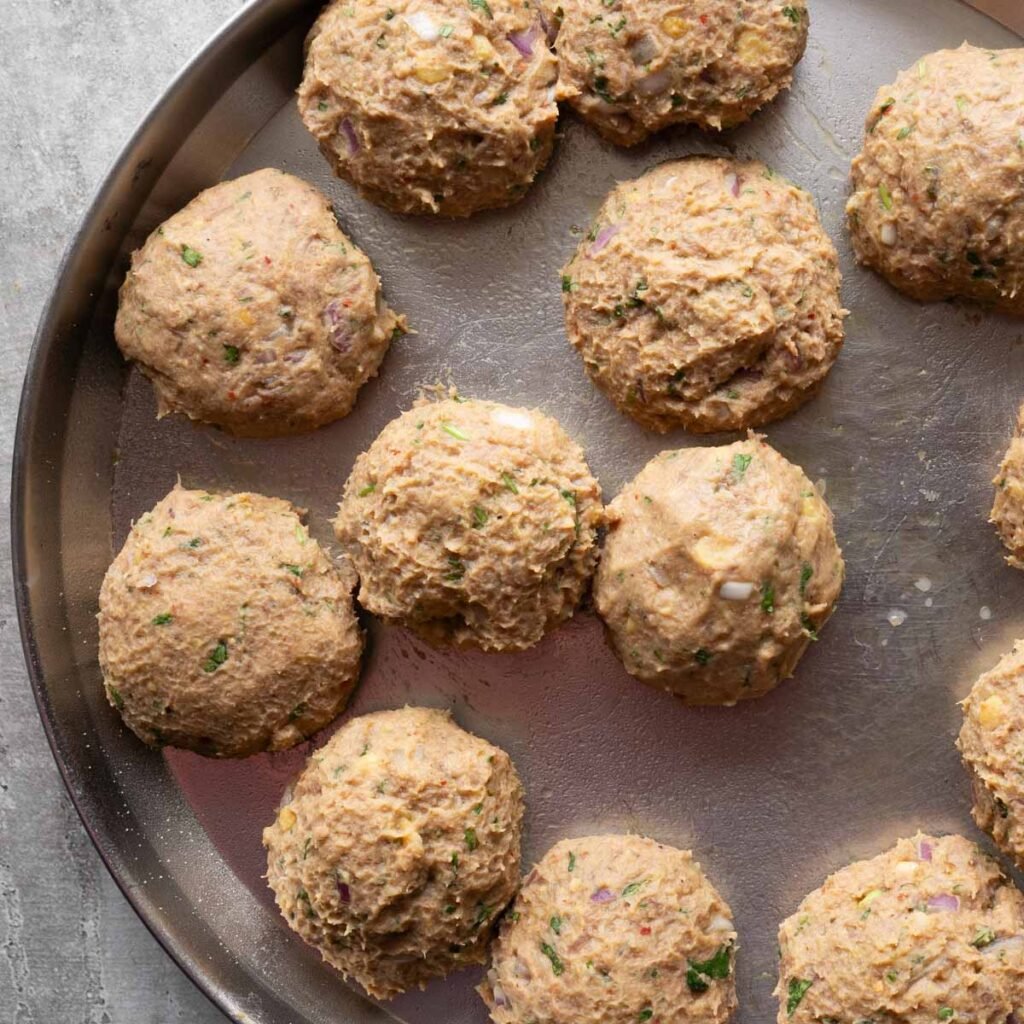 Kebab balls made ready for frying