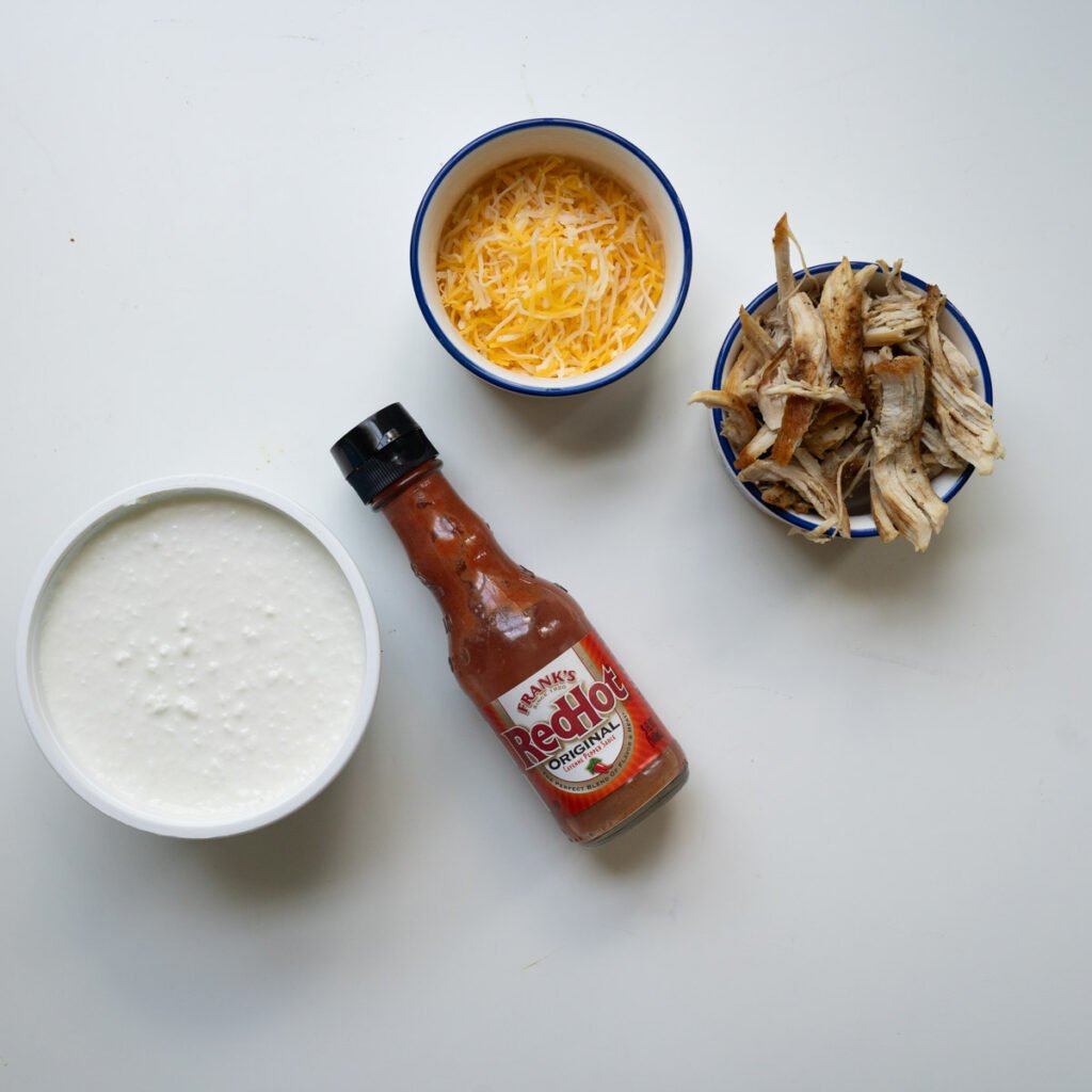ingredients needed to make the cottage cheese buffalo dip